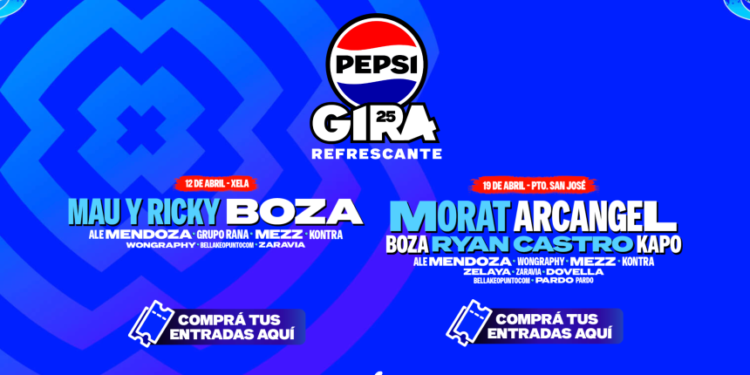 Artistas en el escenario durante la Gira Refrescante Pepsi 2025 en Guatemala